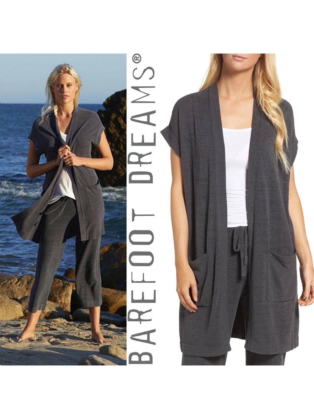 Barefoot Dreams Cozychic Ultra Lite Sleeveless Long Cardigan Size Small